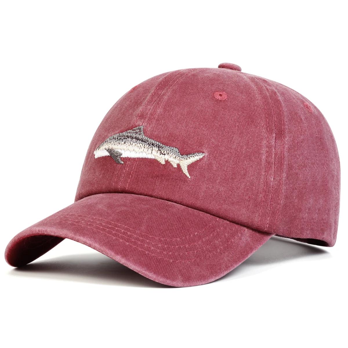 Unisex Hai-Stickerei Waschen Baseballkappen Frühling Und Herbst Outdoor Verstellbar Lässige Hüte Sonnenschutzhut Sportkappe pink