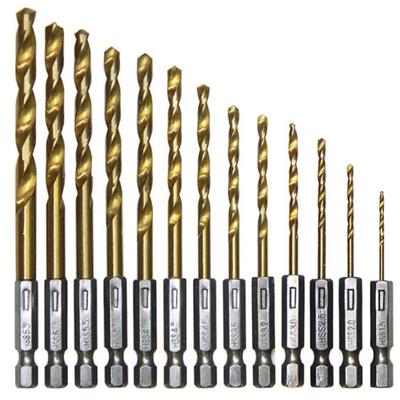 13Pcs/Set High-Speed Steel Drill Bits Set 1/4" Hex Shank Metalworking Drills Bits