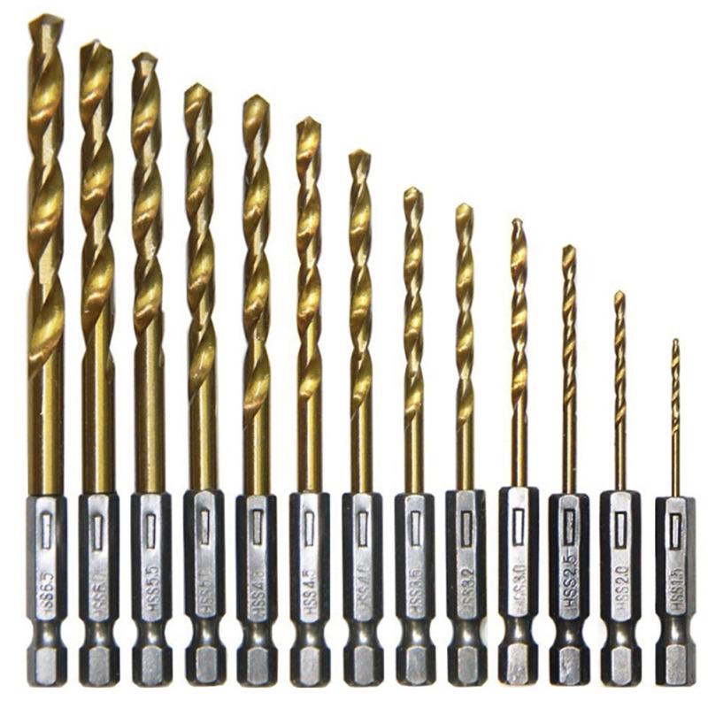 

13Pcs/Set High-Speed Steel Drill Bits Set 1/4 Hex Shank Metalworking Drills Bits