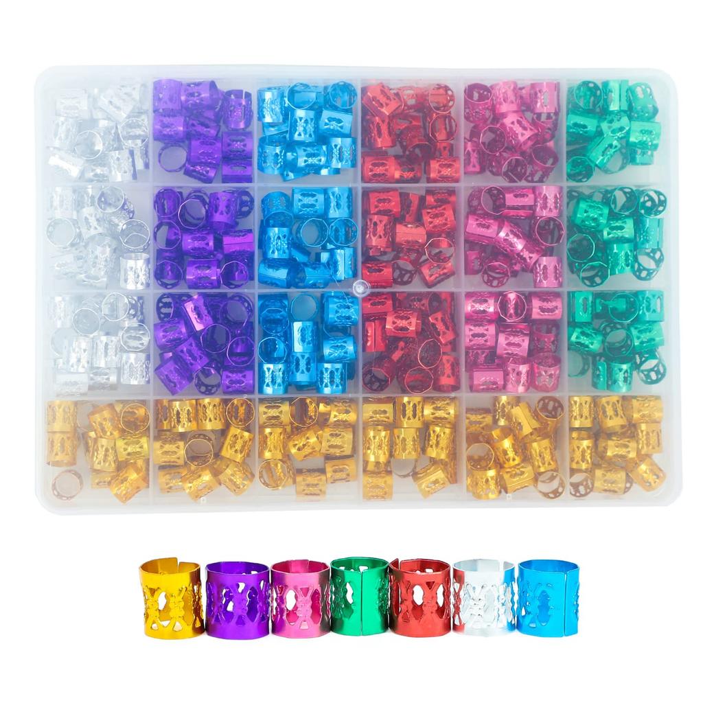 400pcs Hair Jewelry for Braids, Dreadlocks, Beads, Cuffs, Rings & Clips - Colorful Aluminum, Adjustable Metal Hair Accessories for Women & Girls