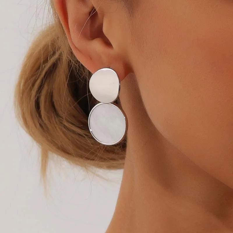 Vintage White Round Circle Pendant Necklaces Set for Women Luxury Metal Geometric Choker Necklaces Jewelry Set Accessories