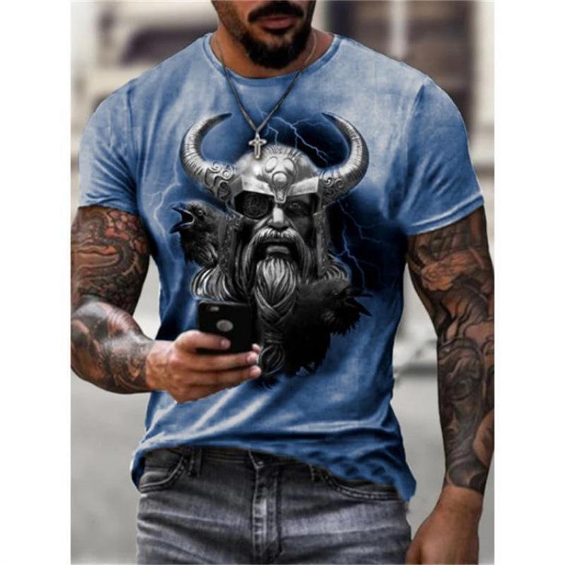 

Summer Men s Slim Fit Viking Mythical Warrior Printed Casual Sports 3D T-shirt S