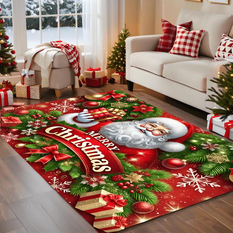 Merry Christmas Santa Claus Area Rug Red Large Carpet for Living Room Bedroom Winter Holiday Home Decor Floor Mat Washable