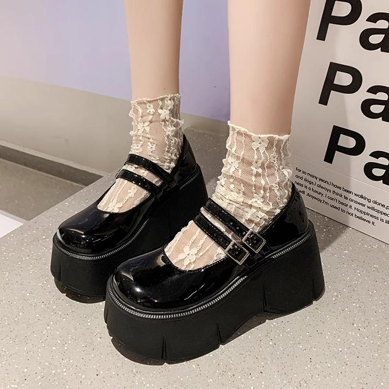 

High-heeled Platform Small Leather Shoes Women s Autumn French Mary Jane Retro Heightening Japanese Muffin Single Shoes 35 чорний