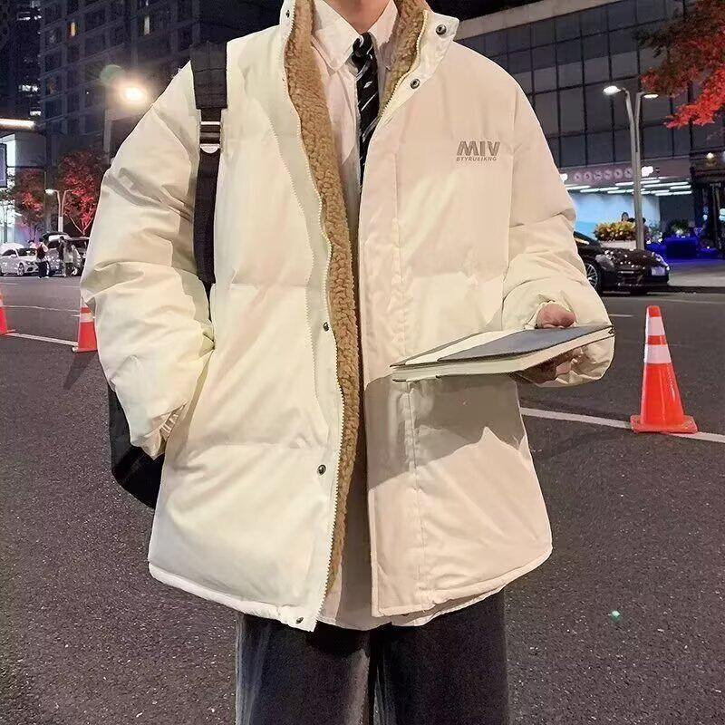 Men's Trendy Reversible Lambswool Cotton Jacket: Winter Velvet Thickened, Loose Fit, Hong Kong Style, Casual Outerwear.