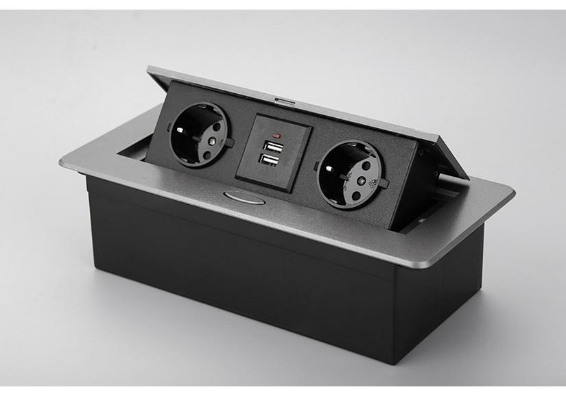 Dark Gray Gold Pop-up Desktop Socket with EU/Saudi/Indonesia Power and USB Charging