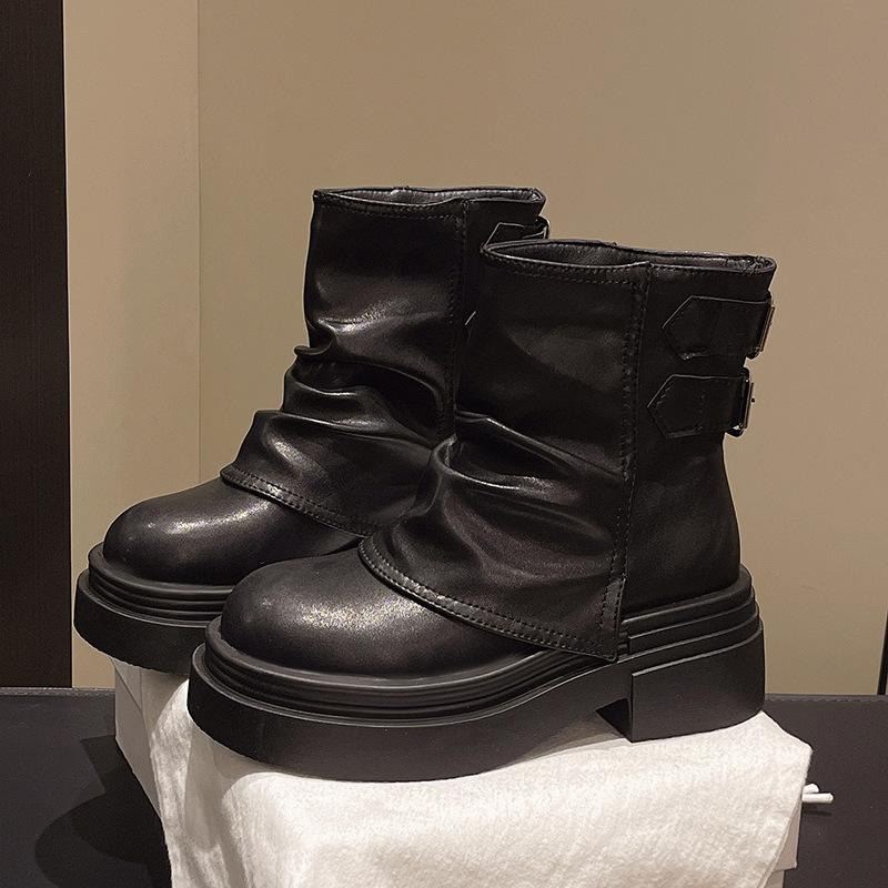 2025 Autumn Mix and Match Retro British Style Martin Boots Women's Fashion Belt Buckle New Big Head Small Short Boots Women