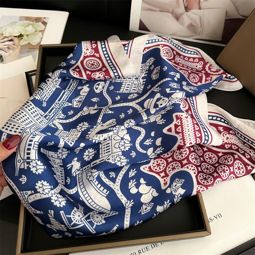 Retro silk scarf women's scarf simulation silk smooth thin shawl 71cm square scarf simple and elegant silk scarf versatile new