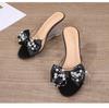 Kobiety seksowne 8cm kryształowe sandały na obcasie z kokardką Trend taneczny pantofel LFD-1098-113