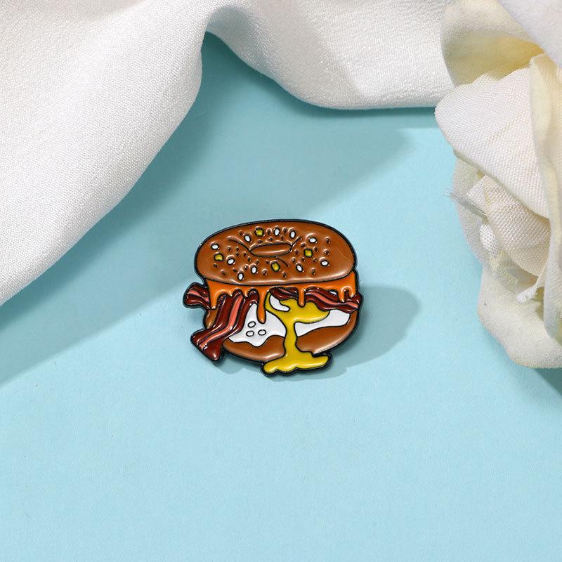 Alloy Oil Dropped Cartoon Hamburger Brooch Cute Creative Badge for Students Gift Waist Cinching Clothing Bags Decoration