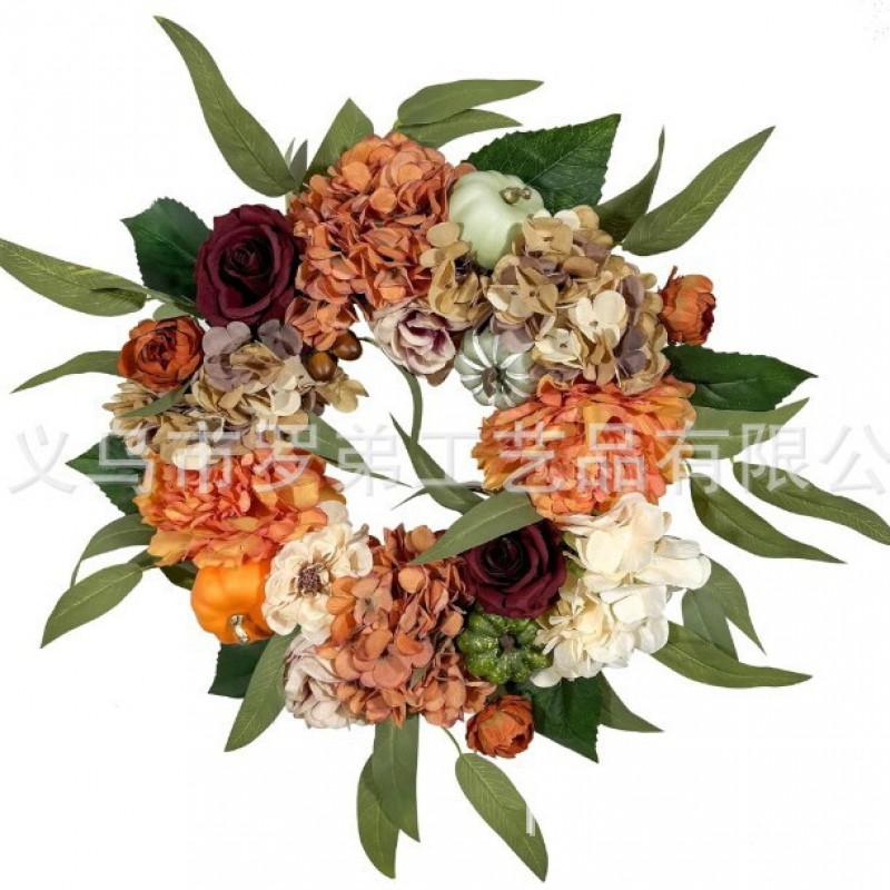 Harvest Wreath With Pumpkins Berries Vine Circle Halloween Thanksgiving Door Decor