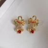 14K Gold Plated Colorful Gemstone Zircon Christmas Bell Stud Earrings 2023
