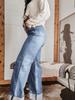 2026 Spring Women's High-Waisted Retro Wide-Leg Jeans with Center Seam Cuffs