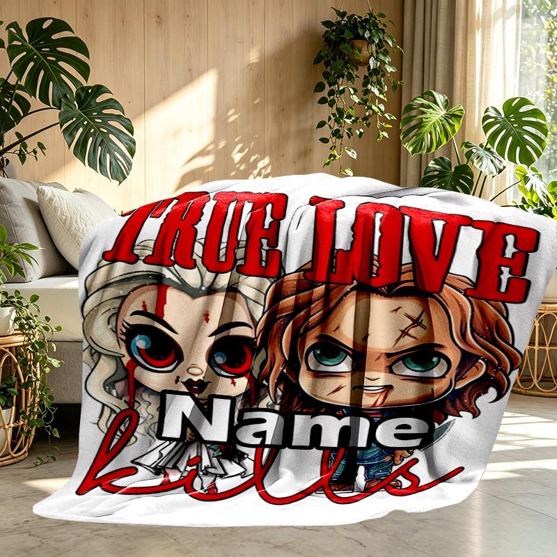 Custom Name Personalized Bride of Chucky Print Blanket, Home Decor, Bedroom, Sofa, Camping, Couch, Gifts for Birthday Christmas