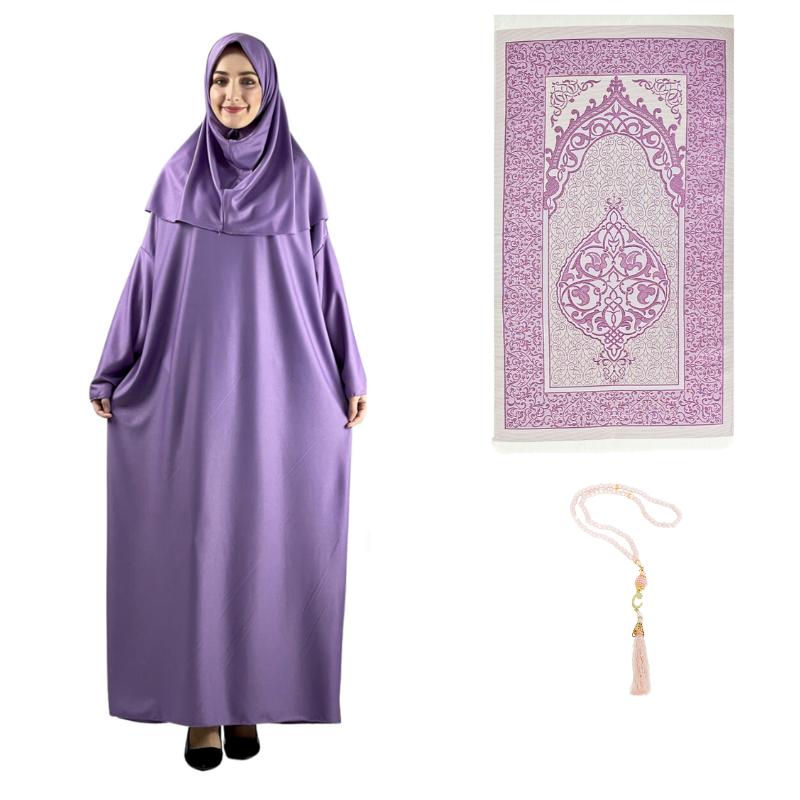 Women Prayer Dress With Hijab Rug Tasbih Muslim Set Islamic Clothes Abaya Jilbab Dubai Kaftan For Eid Ramadan