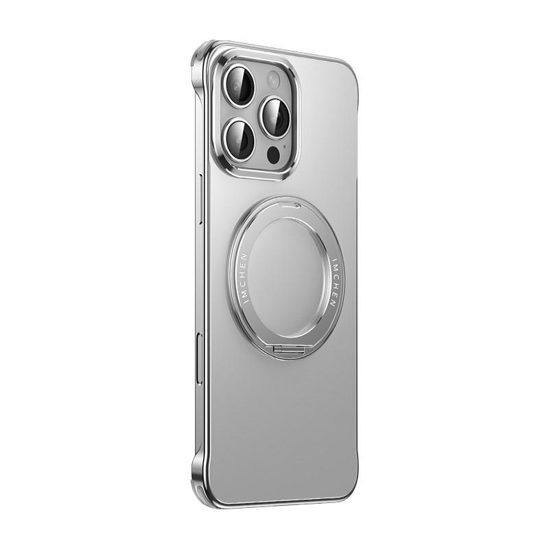 Phone Case IPhone 16 Pro Max Metal Frameless Slim Full Body Protective Cover With Stand Magnetic
