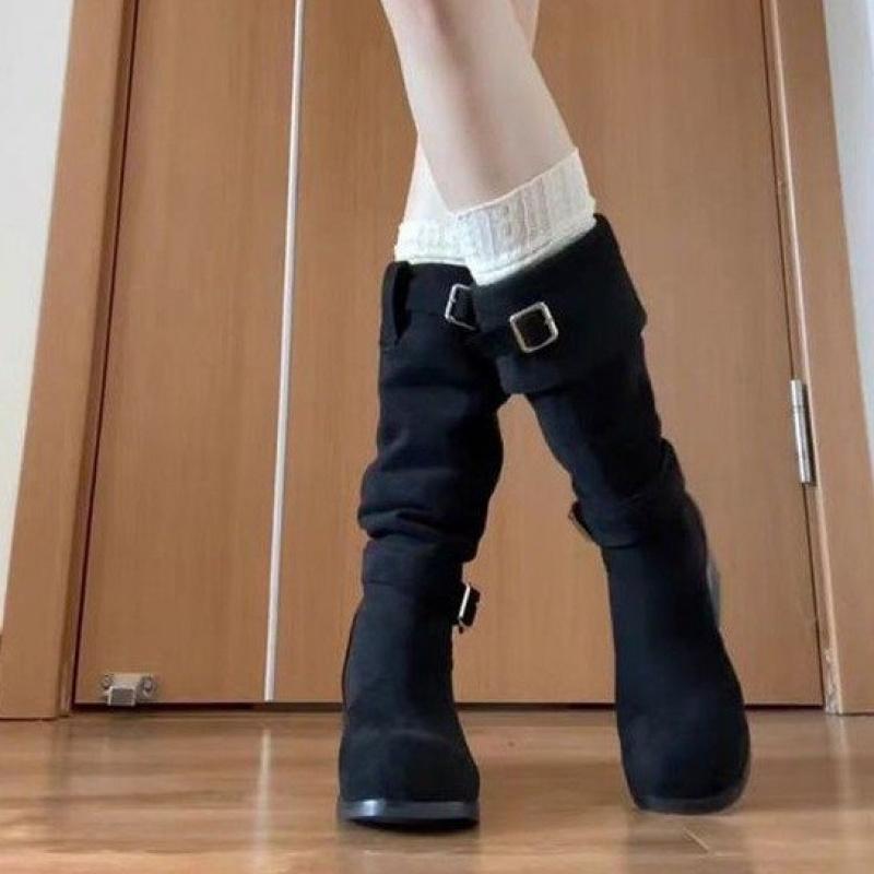 Vintage Slouch Boots Western Cowboy Boots 2025 Autumn Winter New High Boots Internet Celebrity Small Stature Long Boots
