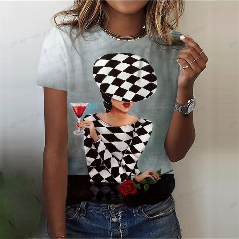 Classic Girls Face Painting 3D Graphic Tee Fashion Floral Print T Shirts For Woman Girl Street Harajuku Colorful Tshirt Tops