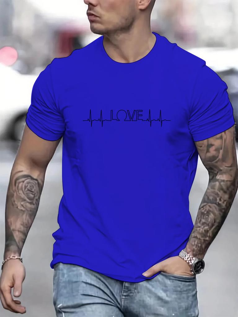 LOVE Heartbeat Funny Men Tshirt Hip Hop Casual Tops Summer Street T Shirt Oversized Cotton Short Sleeve