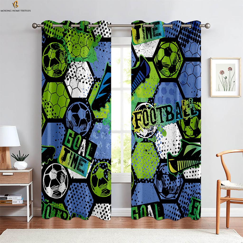 Coole Aquarell Grün Fußball 3D-gedruckte Vorhänge Geeignet für Kinderzimmer Arbeitszimmer Schlafzimmer Wohnzimmer Dekorative Vorhänge