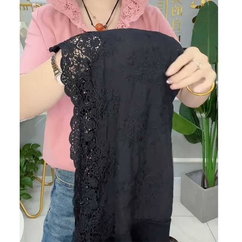 

Футболка Европейские товары Кружевная с капюшоном Свободная с коротким рукавом Ин Кружево Black [high quality fabric]] 4XL