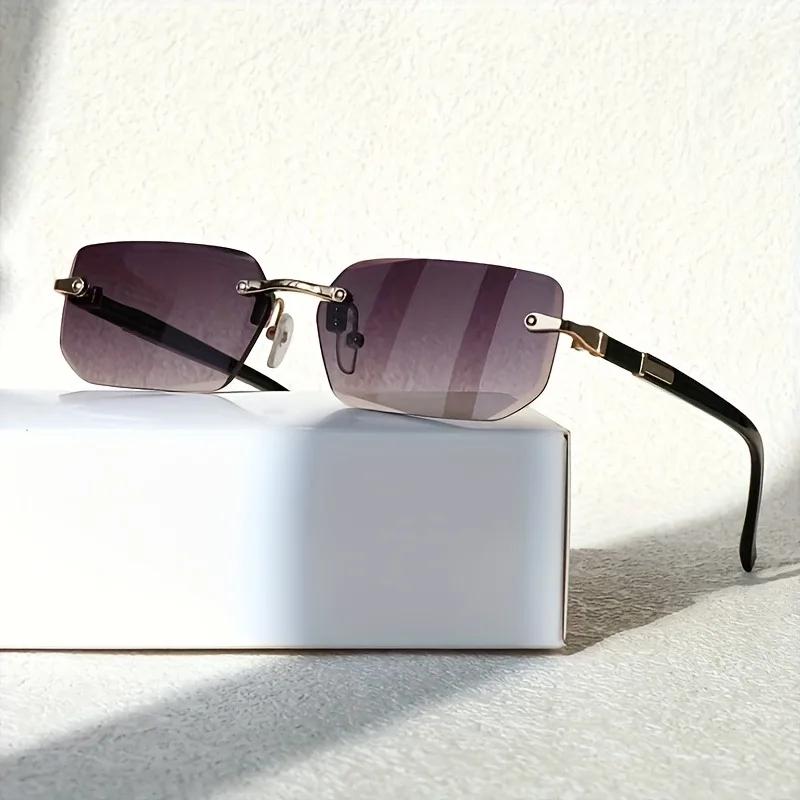 Men'S Y2K Style Square Frameless Fashion Glasses Decorative Lens Design Regular Size for Daily Casual Wear