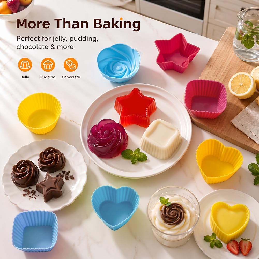 12Pcs Reusable Non-Stick Silicone Muffin Cups Cupcake Liners for Baking