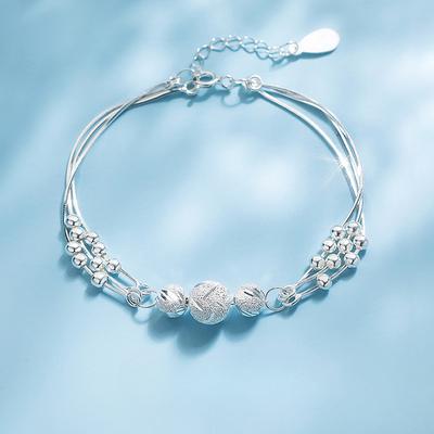 S925 Sterling Silver Multi-Layer Carven Design Ball Bracelet Women's Bracelet Special-Interest Design Simple and Light Luxury Exquisite