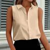 Camisa de Verano de Moda para Mujer con Cuello de Color Botones Sin Mangas Holgada