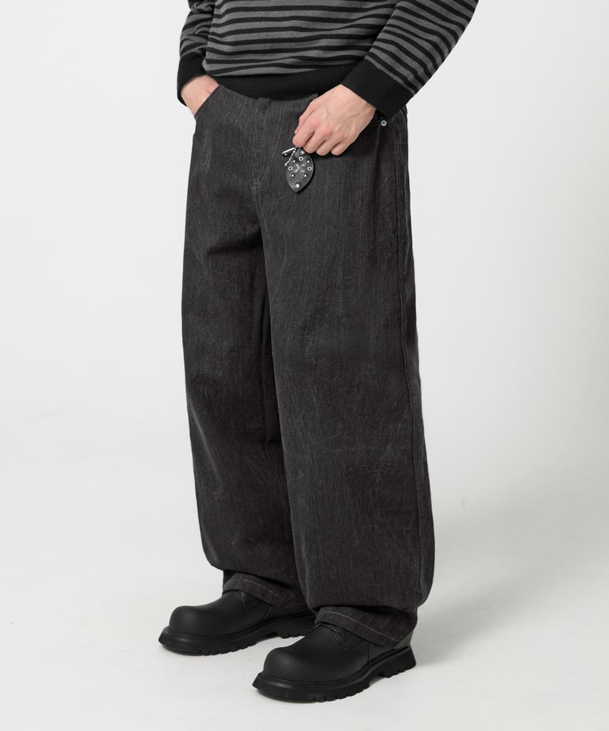 TRILLION Rain Slub Semi-Wide Denim Pants_Black