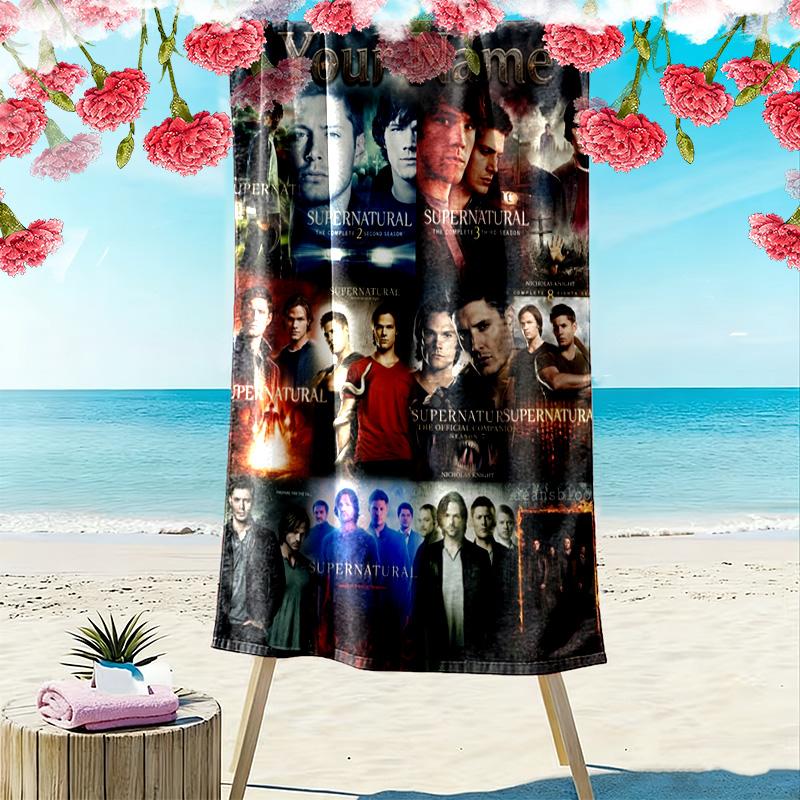 Name Custom Supernatural Poster Print Beach Towel, Large Soft Quick Dry Towel for Beach Camping Swimming