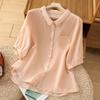 Algodón Lino Casual irt Mujer Verano Ajuste Holgado Versátil Color Agel Cinco Sve Cuello Flip Top