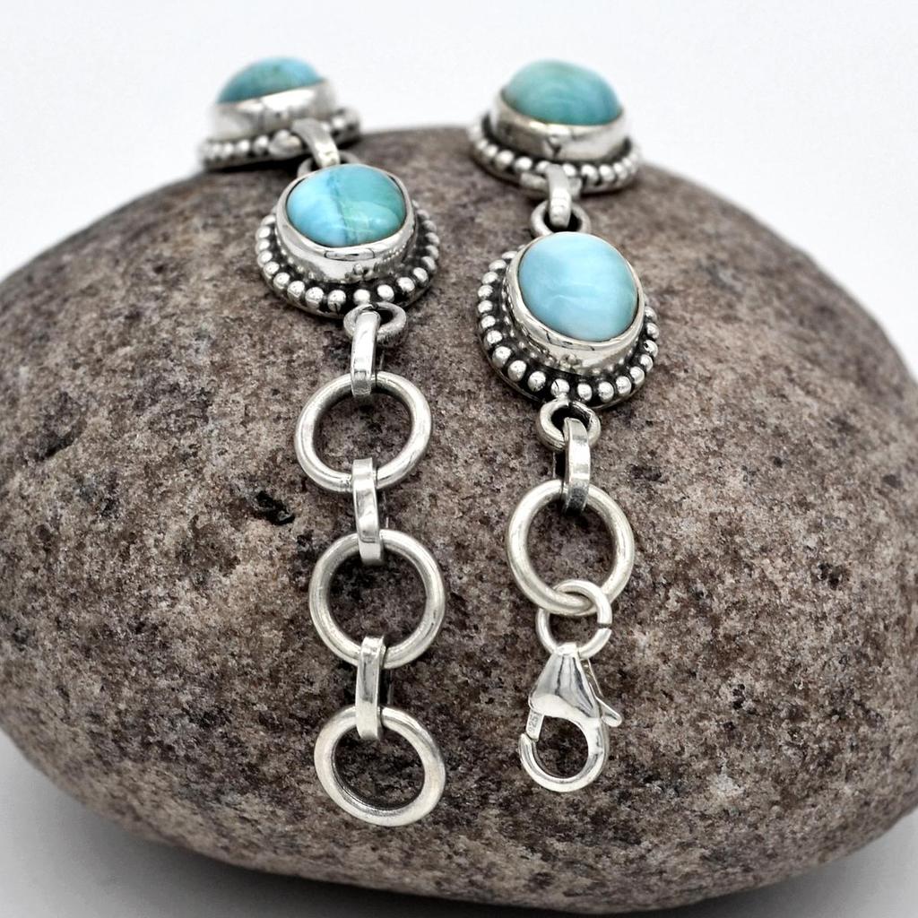 Larimar Gemstone Designer Bracelet 925 Sterling Silver Women Handmade Jewelry