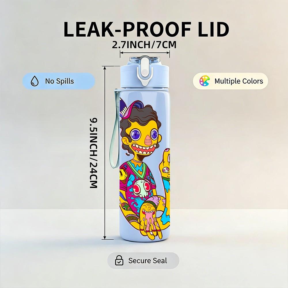 1PC Colorful Hip Hop Dancer Figure 750ml Color Plastic Sports Water Bottle Leakproof Flip Straw Lid Suitable for Sports Office Home Use