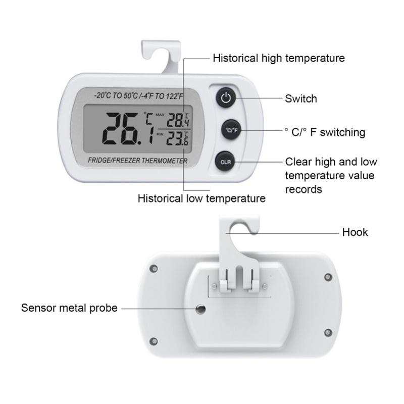 2Pcs Waterproof Digital Refrigerator Fridge Thermometer -20~50℃ Digital Freezer Thermometer White
