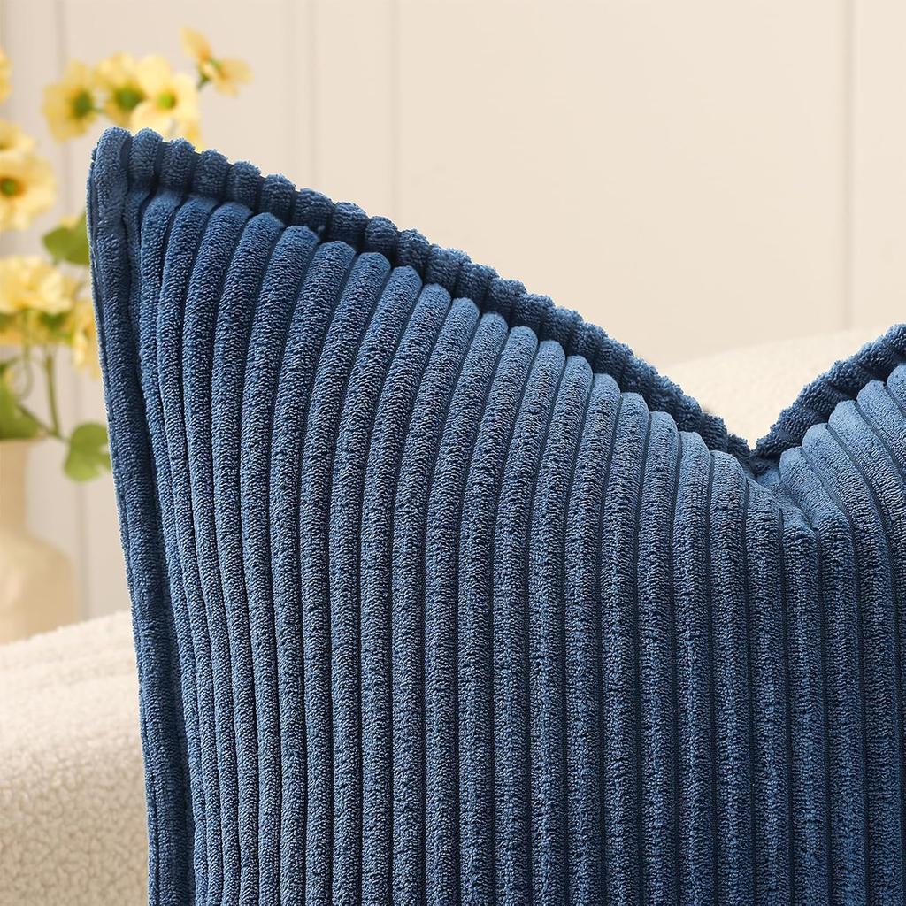 Blue Corduroy Striped Cushion Cover 45x45CM Soft Comfortable Throw Pillow Case for Living Room Sofa Bedroom Home Decoration
