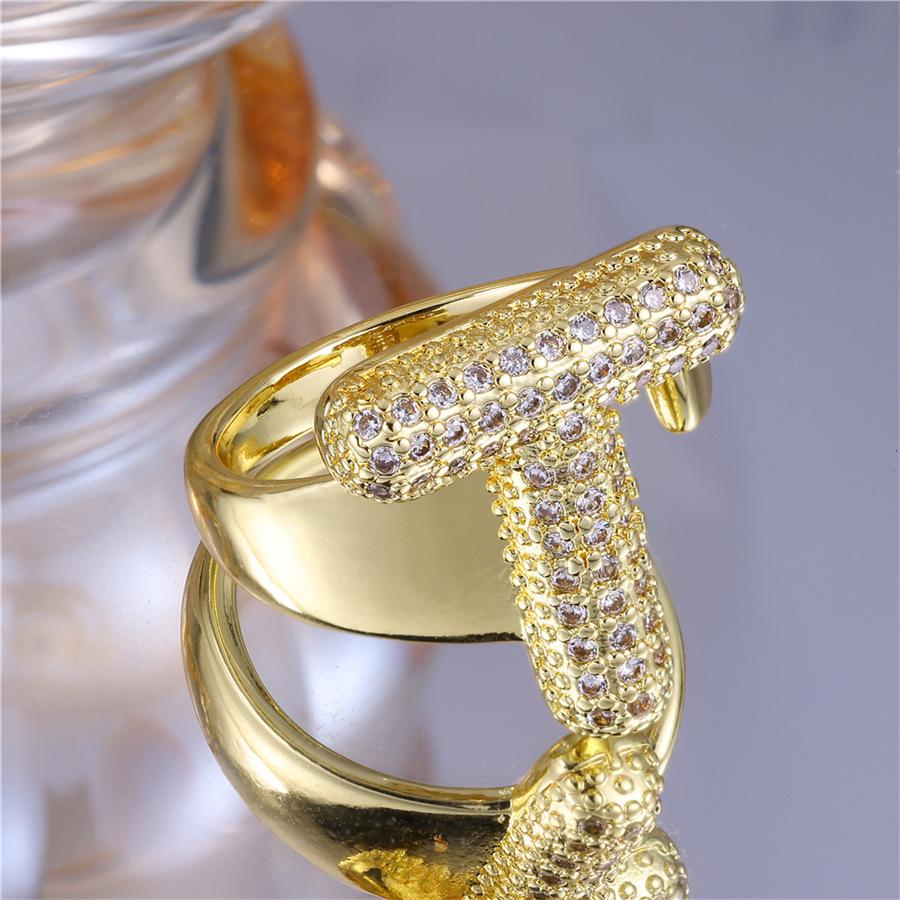 Zirkon Kupfer Mikro-Eingefasst 26-Buchstaben Offener Ring - Europäischer & Amerikanischer Weihnachtsschmuck