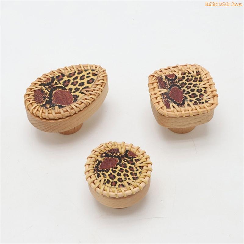 K1AE Wardrobe Knob Rattan Wooden Drawer Handle Cupboard Pulls Easy to Install