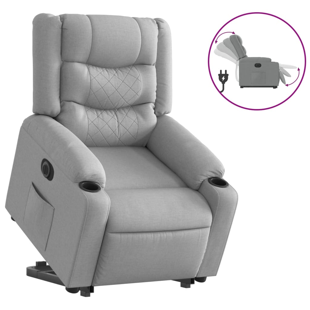 Electric Recliner Chair with Rising Function Light Grey Fabric