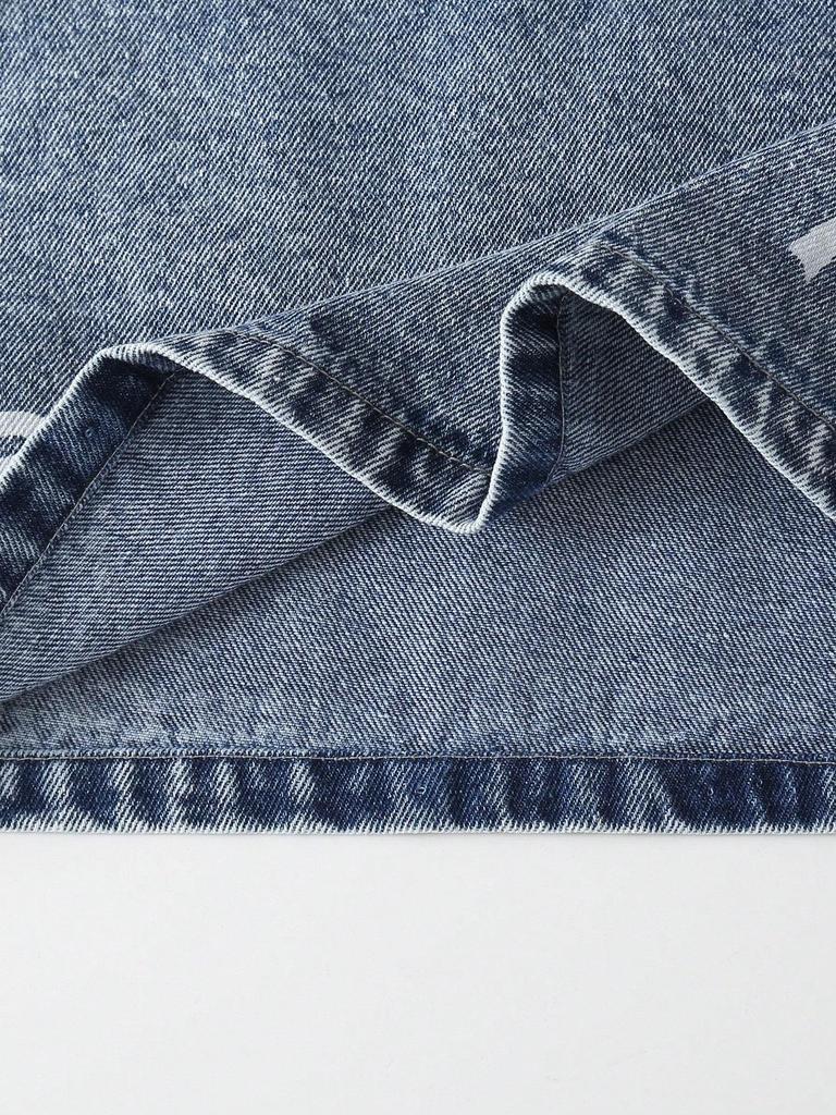 Single-piece Girls' Casual Everyday Cute Simple Versatile Denim Dress with Large Lapel Bow Embroidery, Sleeveless Peter Pan Collar
