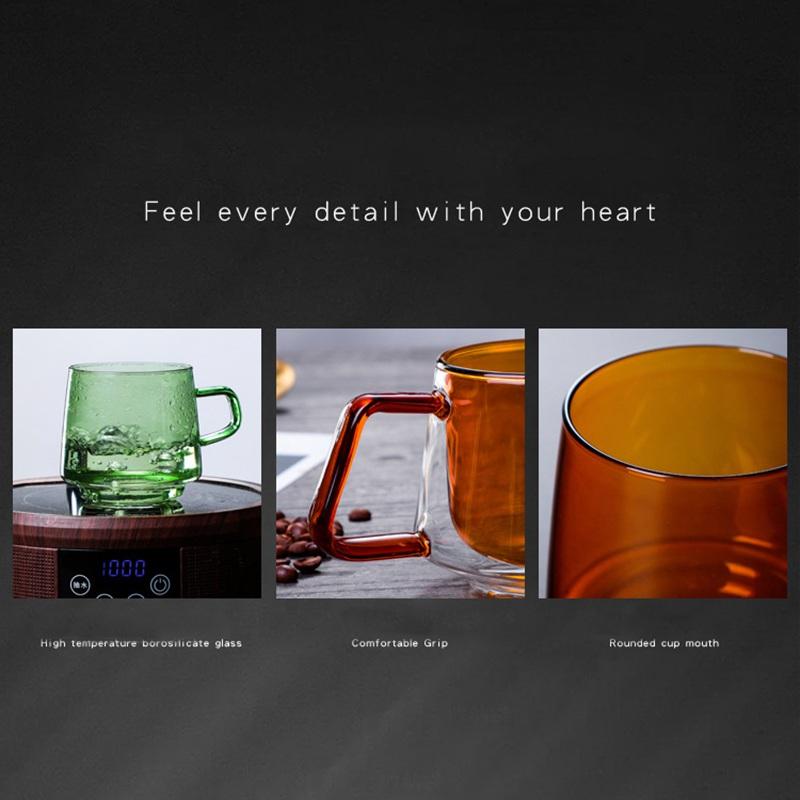 Colored Glass Mug Cup 350ml Heat Resistant Amber Blue Green Stackable Glass Cup Coffee Tea Cup