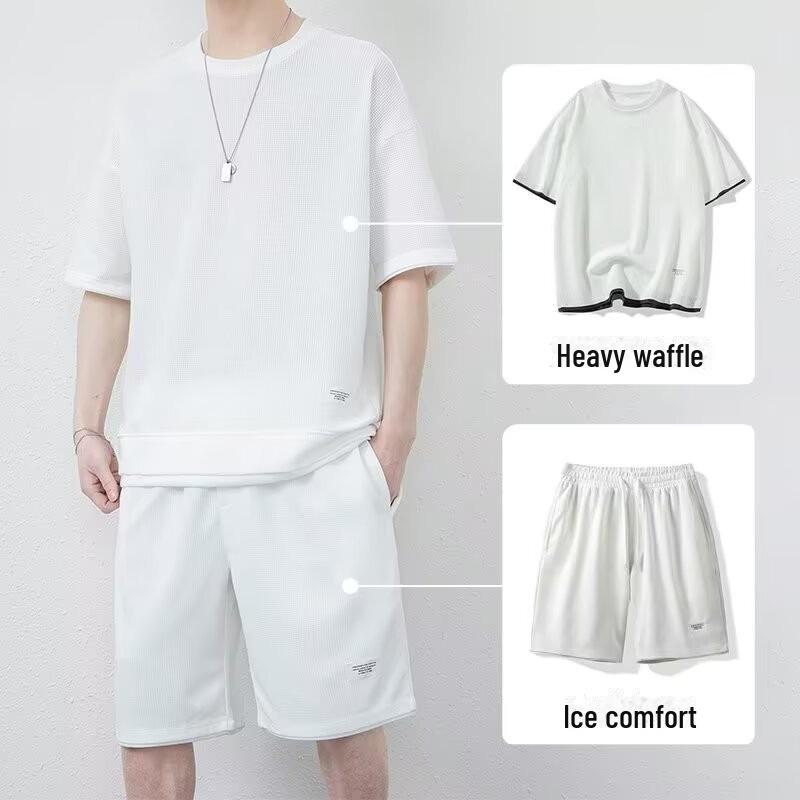 Conjunto de Sudadera Waffle y Pantalón de Chándal para Hombre Primavera/Otoño - Talla Grande Ropa Deportiva Juvenil