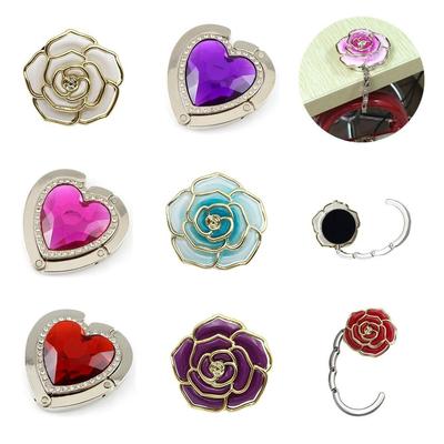 Heart Flower Shaped Metal Foldable Bag Purse Hook Handbag Hanger Purse Hook Portable Handbag Holder Shell Bag Folding Table Hook