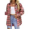 Women's Point Collar Long Sleeve Shirt Loose Fit Boyfriend Style Plaid Button Down Oversized Blouse
