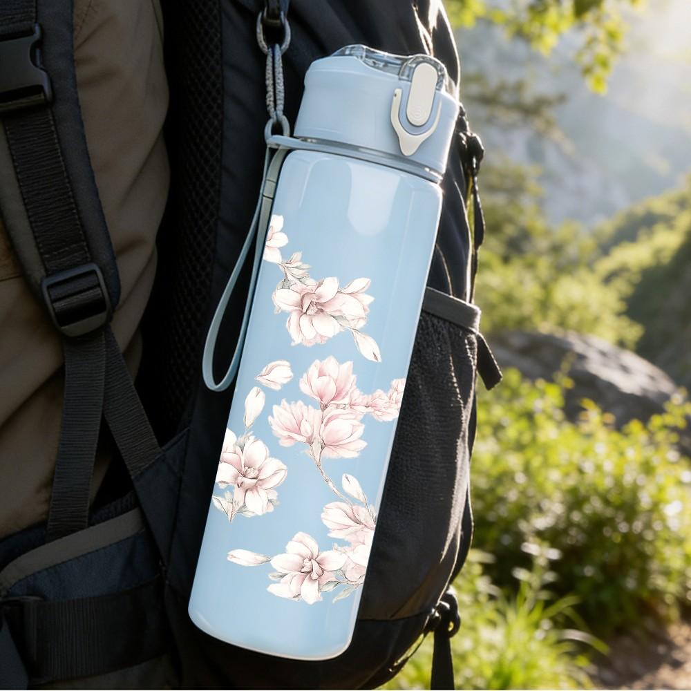 1PC Soft Pink Cherry Blossom Branch Print 750ml Color Plastic Sports Water Bottle Leakproof Flip Straw Lid Suitable for Sports Office Home Use