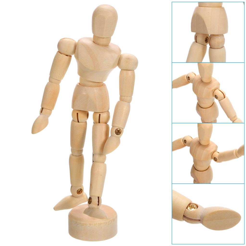 PATIKIL 4.5-inch Wooden Drawing Doll, Artist Painting Doll Model with Movable Joints, Sketching, Laying Figure, Painting, Drawing, Decoration