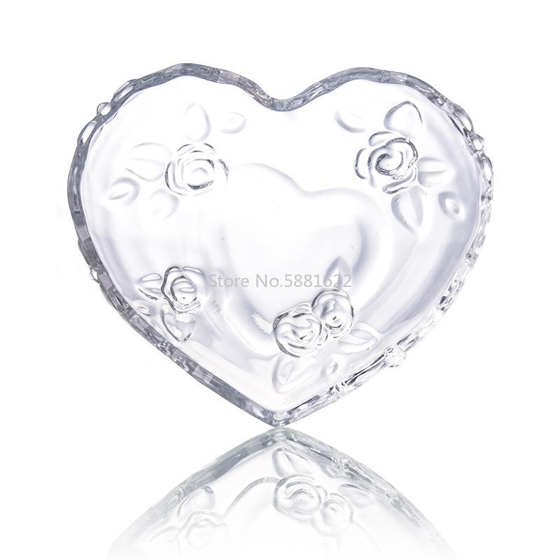 Transparent Heart Shape Rose Glass Fruit Dish Tray Floral Engraving Nuts Salad Bowl Snack Dishes Plate Tableware for Lovers