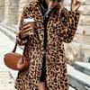 Women Leopard Print Long Sleeve Thick Furry Winter Coat Outerwear