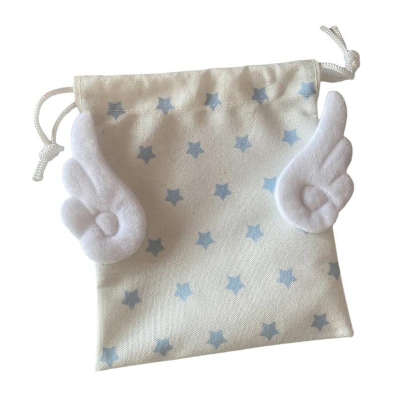 Drawstring Bag Plush Wing Cosmetic Bag Star Pattern Makeup Bag Portable Storage Bag Organizer Bag