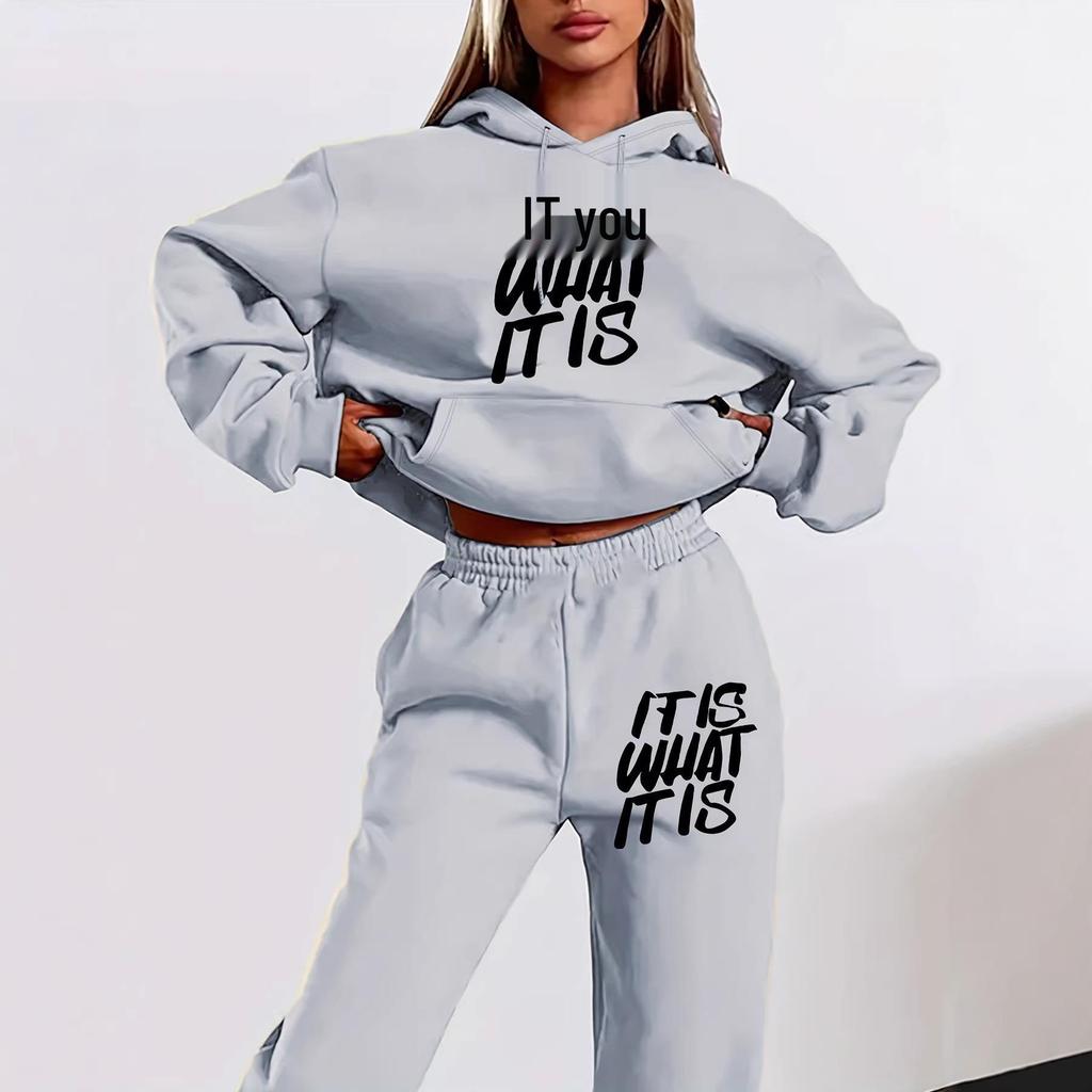 Women's Autumn Letter Print Hooded Sweatshirt Set